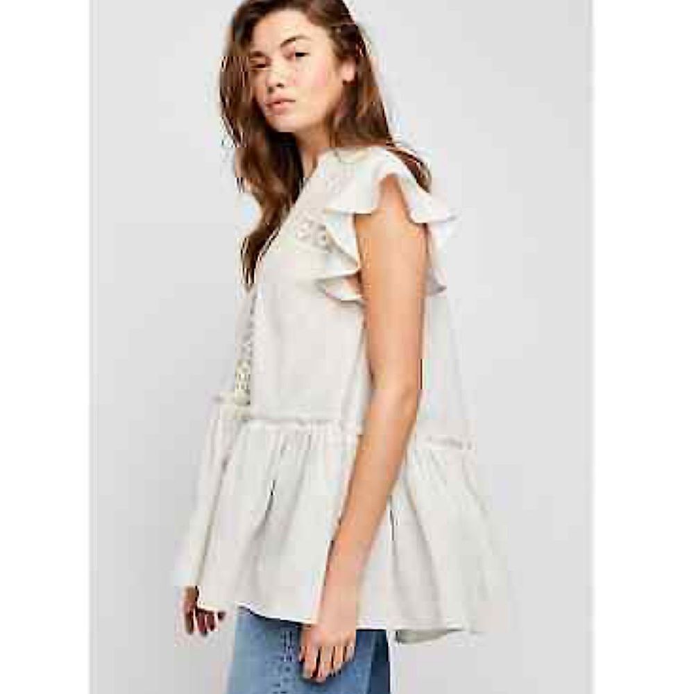 Free People Oversized Bohemian Baby Blues Tunic Flutter Sleeve Top New with tags - Picture 2 of 12